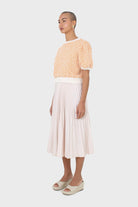 Ivory satin pleated thick waistband skirt_2