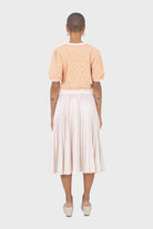 Ivory satin pleated thick waistband skirt_3