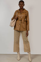 Brown vegan leather belted jacket_3