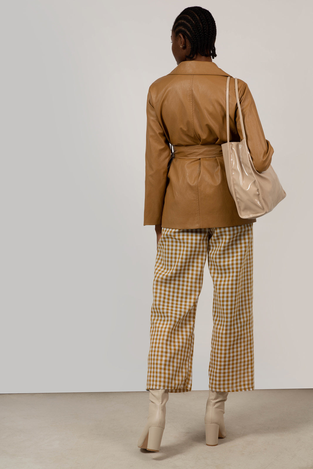 Brown vegan leather belted jacket_4