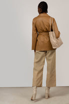 Brown vegan leather belted jacket_4