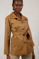 Brown vegan leather belted jacket_6
