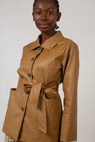 Brown vegan leather belted jacket_2