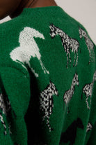 Green zebra intarsia puff sleeved cardigan_12