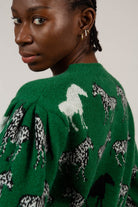 Green zebra intarsia puff sleeved cardigan_8