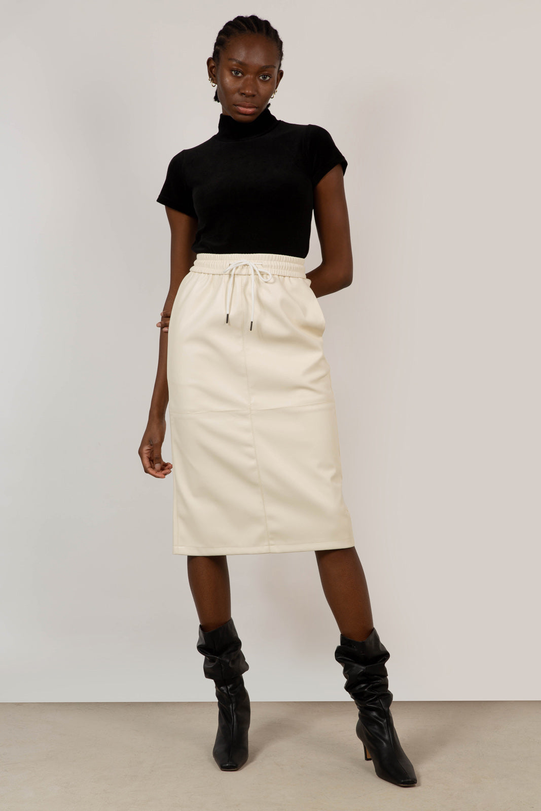 Ivory vegan leather midi skirt_2