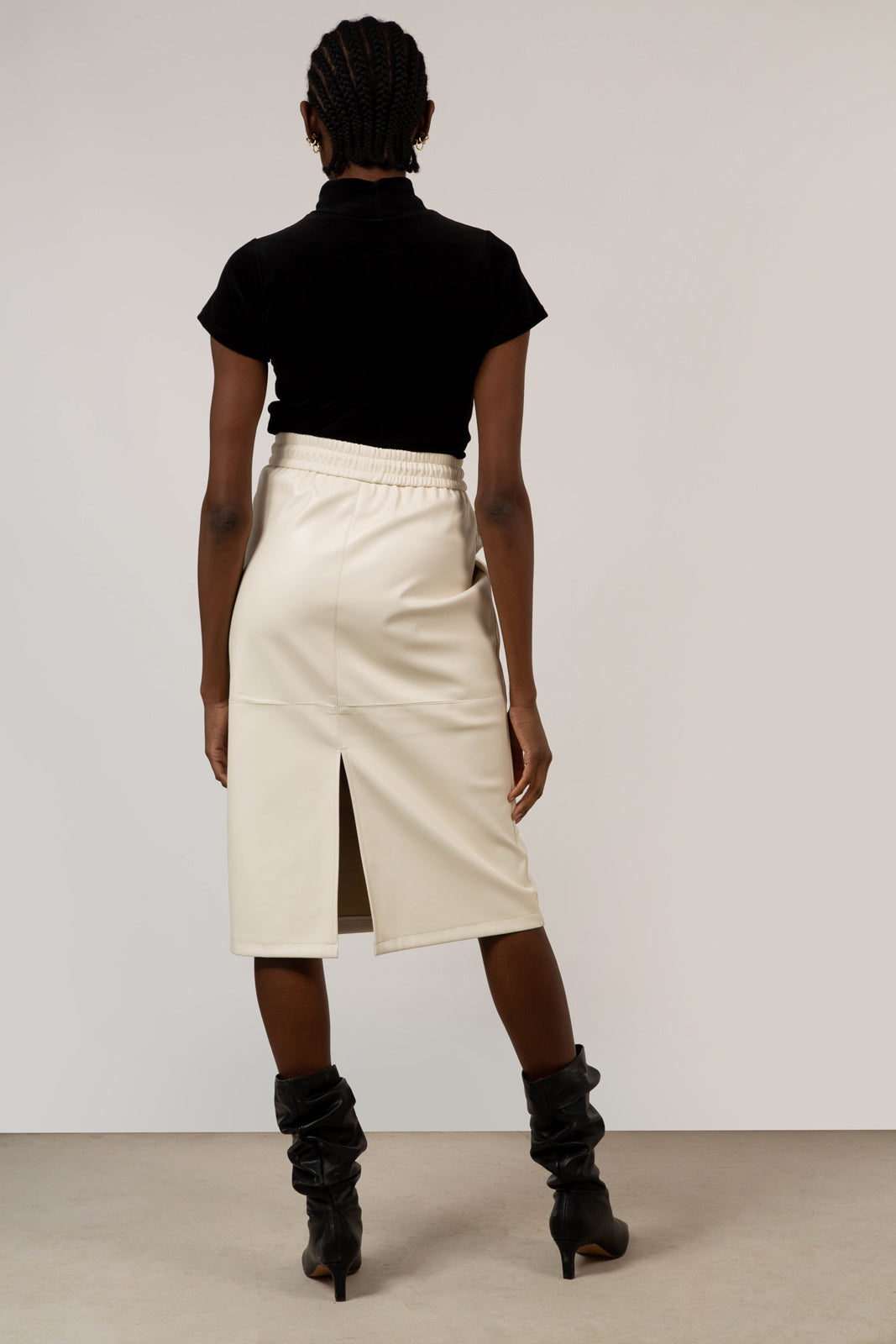 Ivory vegan leather midi skirt_6