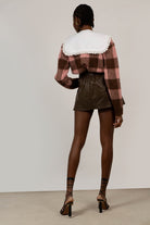 Brown belted vegan leather mini skirt_4