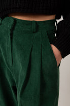Deep green corduroy tucked trousers_3