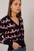 Navy and red leaping zebras cardigan_1