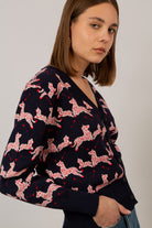Navy and red leaping zebras cardigan_4