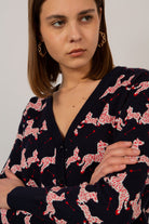 Navy and red leaping zebras cardigan_2