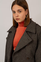 Brown wool blend double breasted belted coat_10