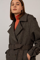 Brown wool blend double breasted belted coat_3