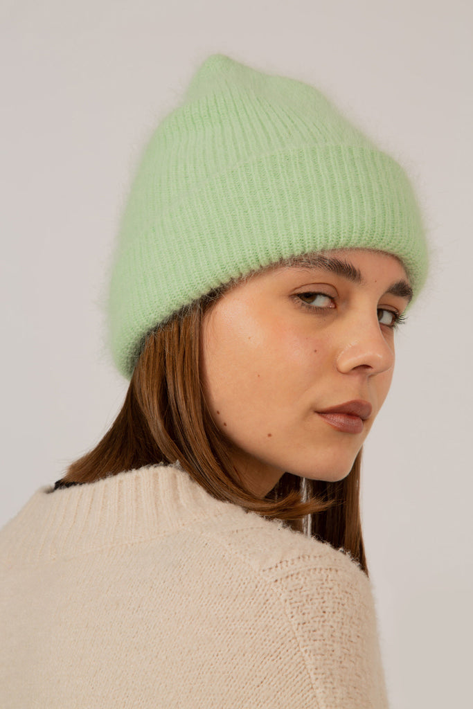 Mint green mohair beanie hat_2