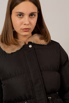 Black and brown fur collar puffer jacket_3