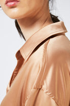Brown satin thin tie front blouse_7