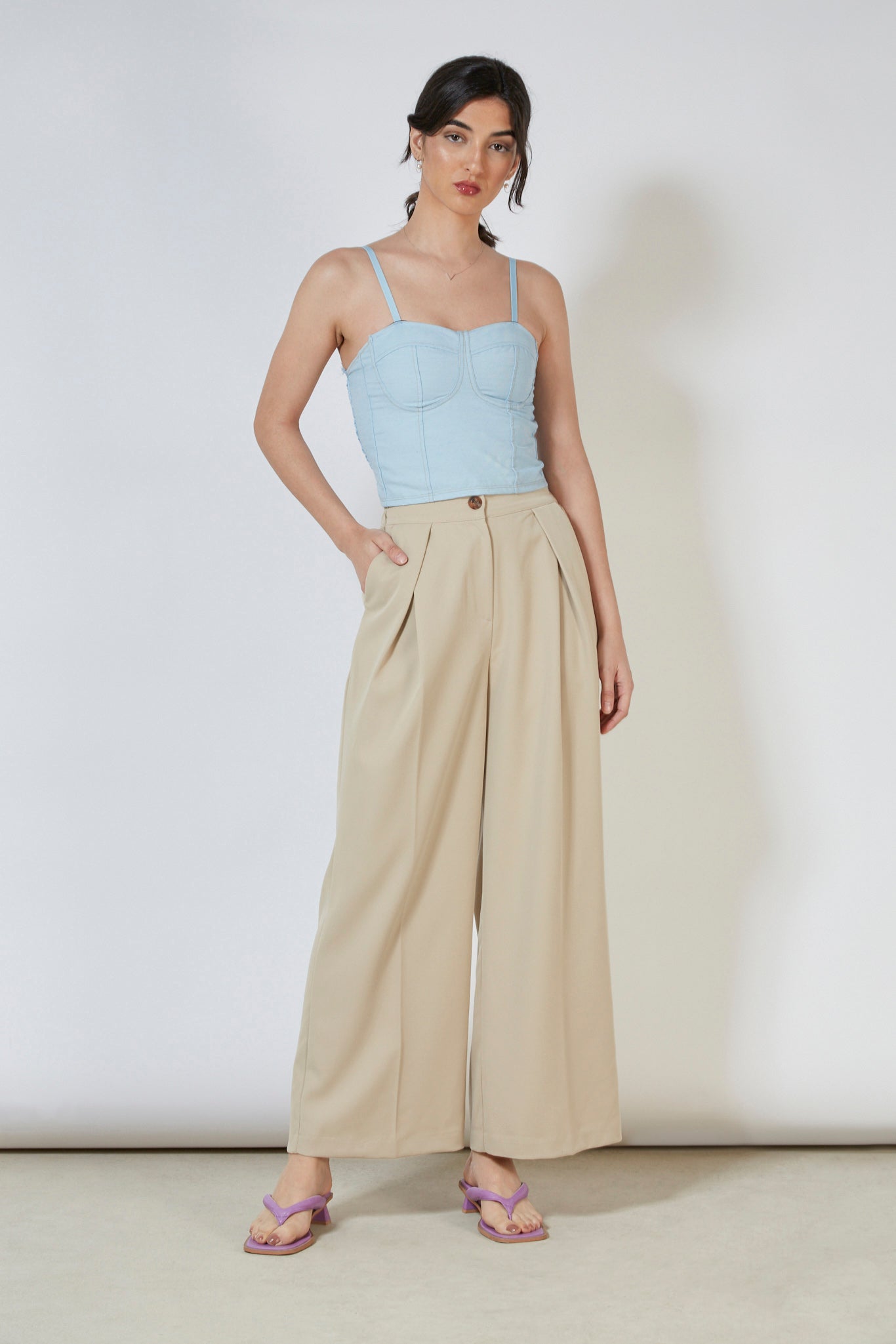 Light blue denim lace back corset tank_2