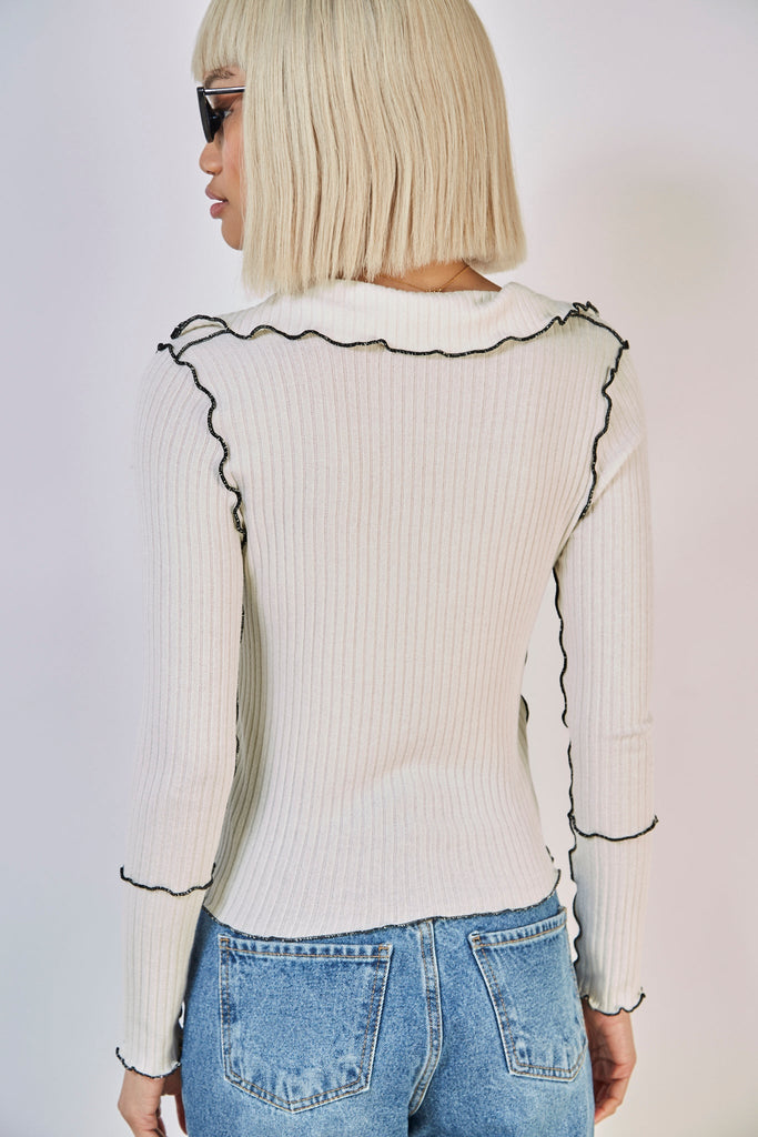 Ivory and black trim collar top_4