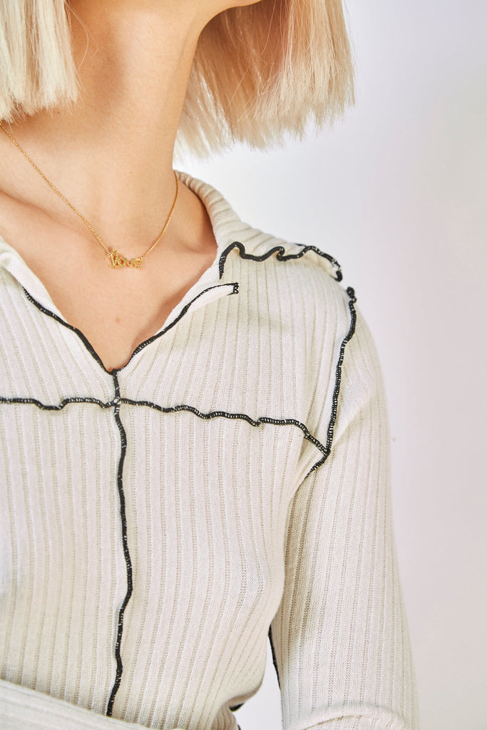 Ivory and black trim collar top_5