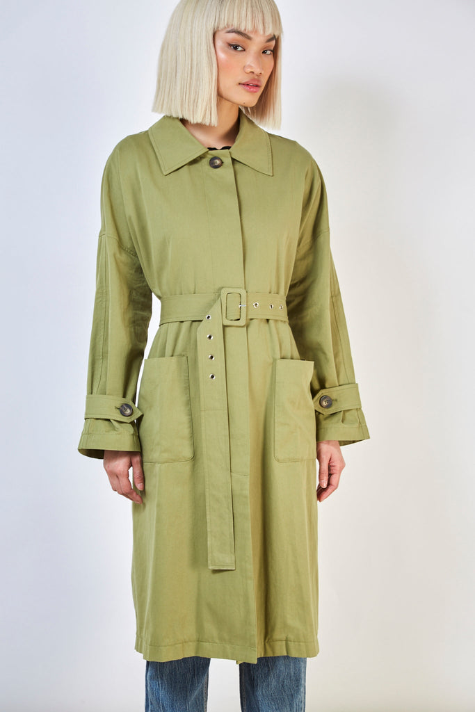 Khaki concealed back button trench coat_4