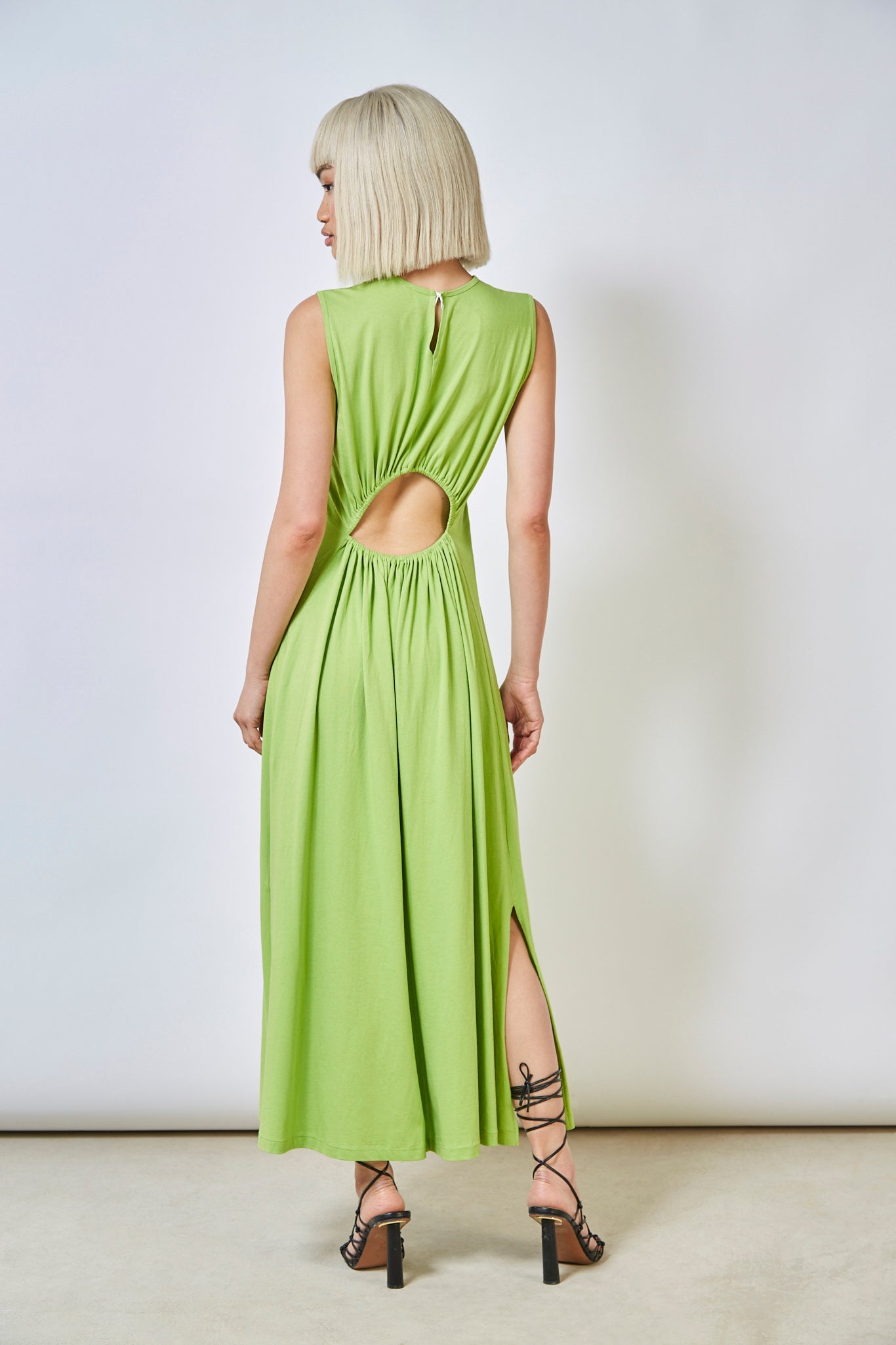 Lime green peek back jersey dress