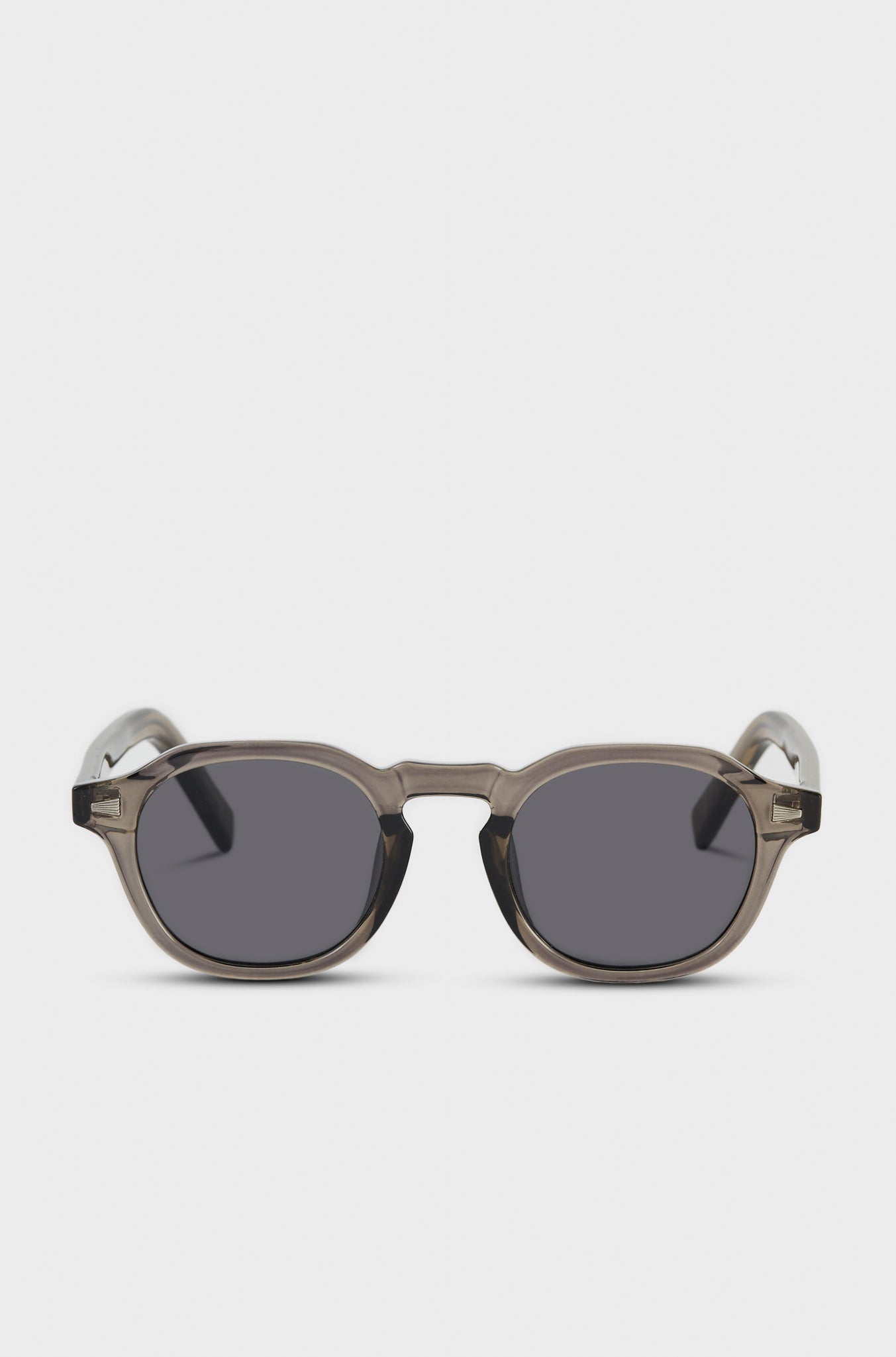 Grey rounded frame smoke lens sunglasses_1