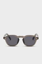 Grey rounded frame smoke lens sunglasses_1