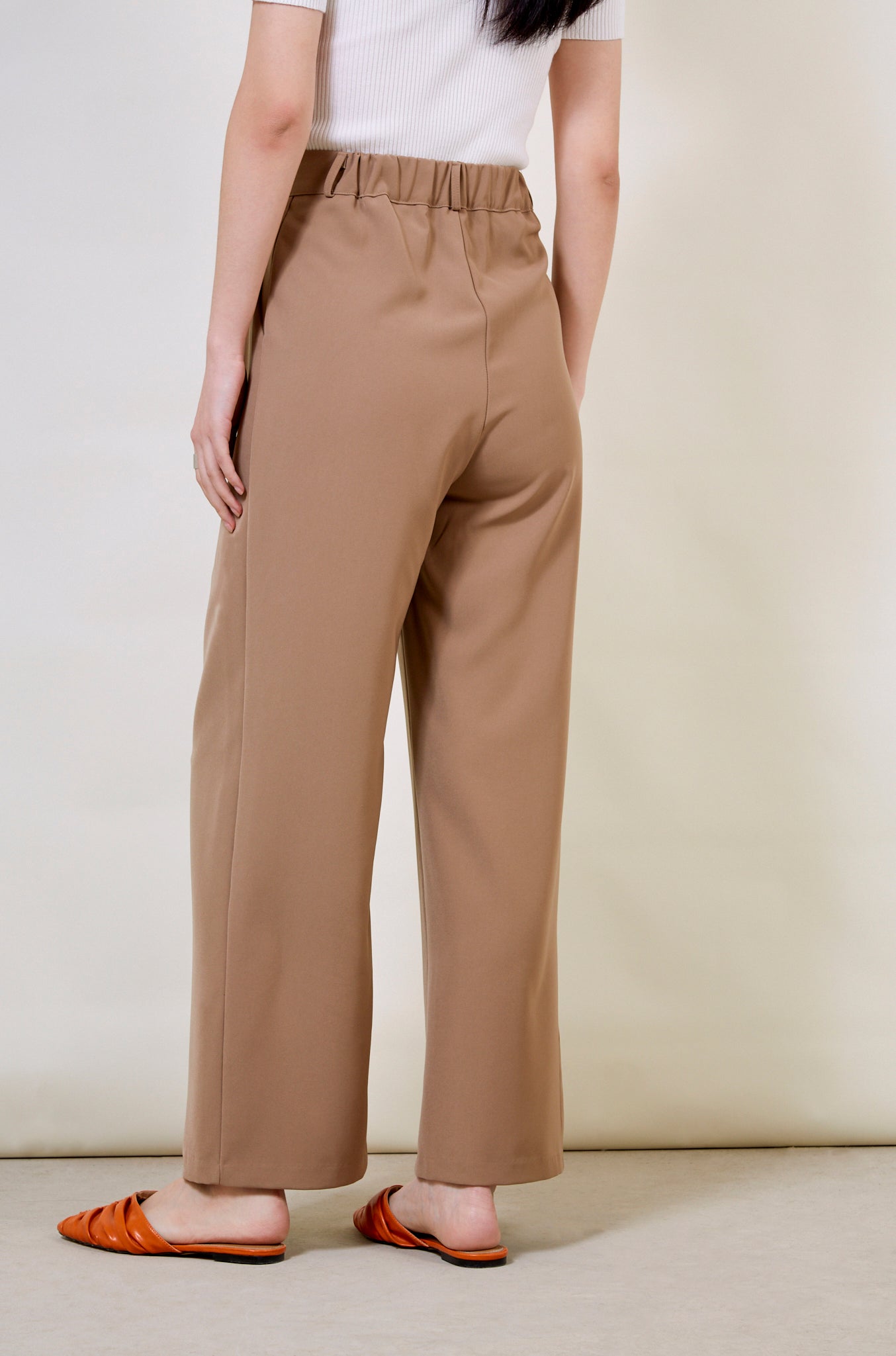 Beige double pleat smart trousers