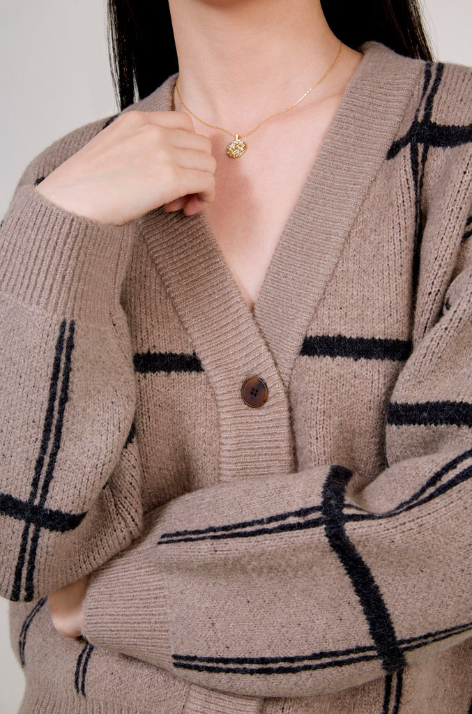 Brown and black giant box check cardigan_4