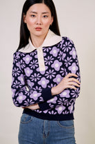Navy and purple intarsia floral ivory collar jumper_2