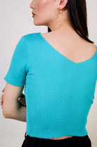 Teal V neck knit tee_4