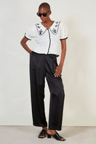 Ivory and black embroidered collar knit top_6