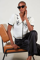 Ivory and black embroidered collar knit top_1