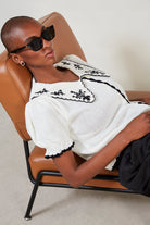 Ivory and black embroidered collar knit top_2