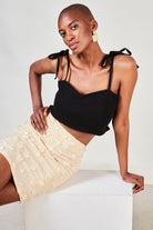 Yellow tufted floral mini skirt_4