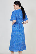 Bright blue floral print midi dress_3