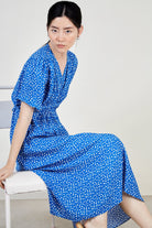 Bright blue floral print midi dress_2