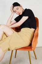 Yellow slit front tailored skirt_5