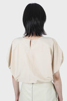 Beige ruched hem puff cropped top_2