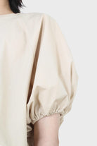 Beige ruched hem puff cropped top_4