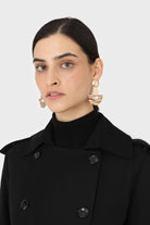 Black soft double breasted belted trench coat_8