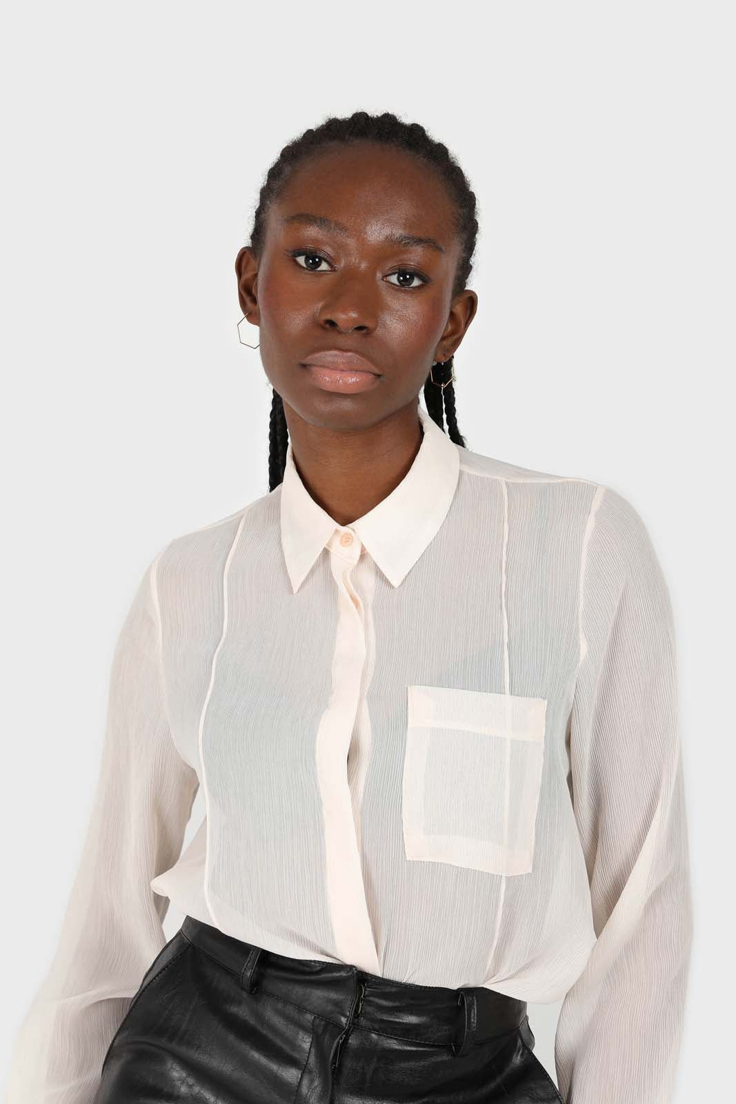 Pale pink sheer pocket shirt blouse_1