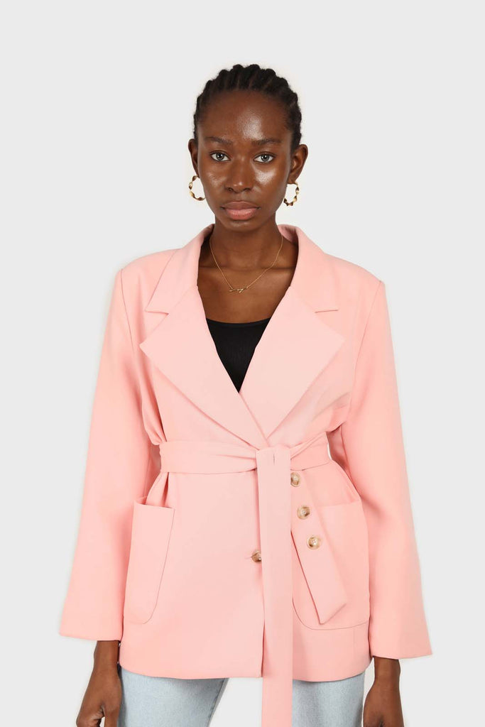 Baby pink belted oversized jacket_1