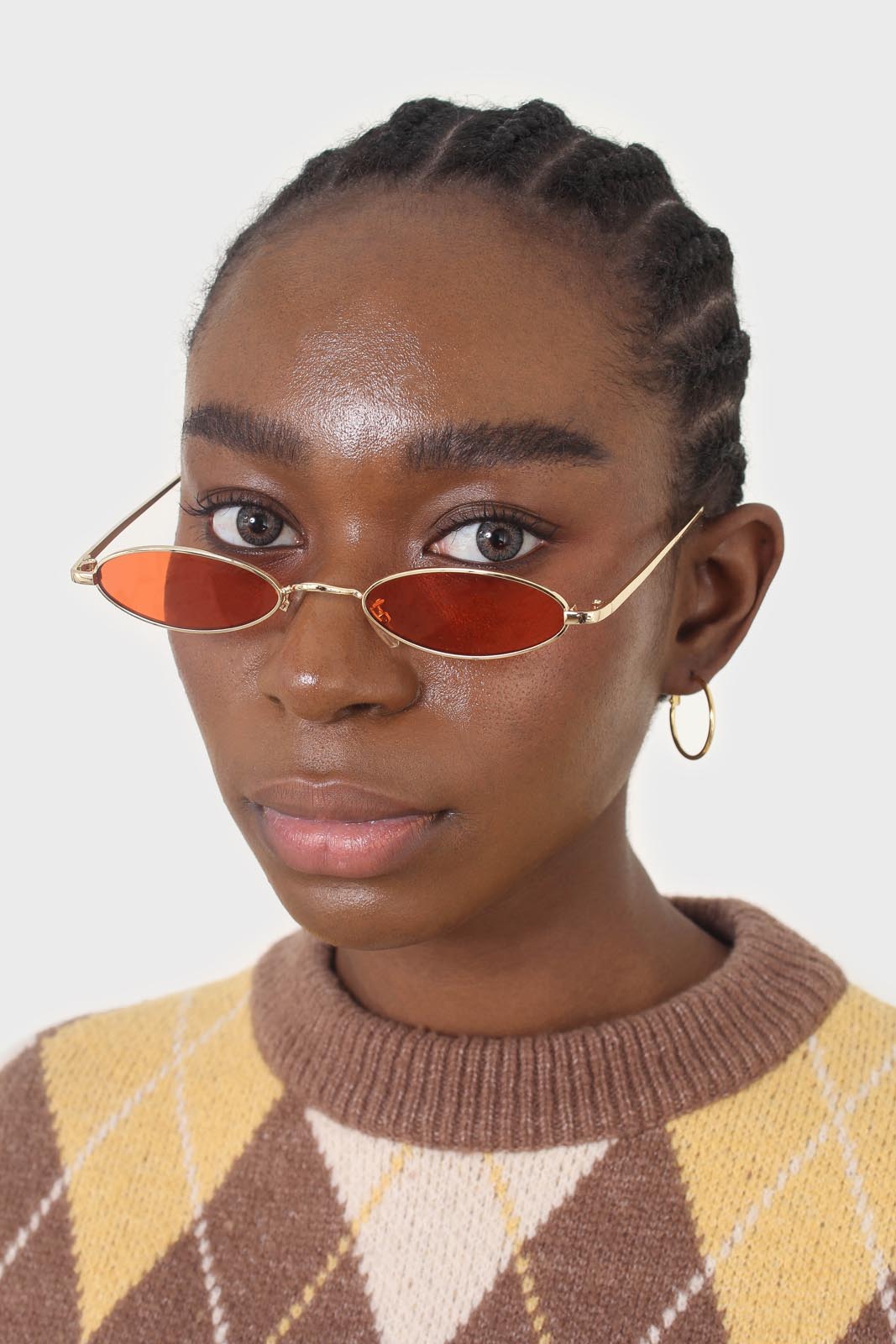 Red and gold lined slim oval sunglasses_2