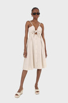 Oatmeal peek tie front linen dress_1