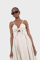 Oatmeal peek tie front linen dress_7