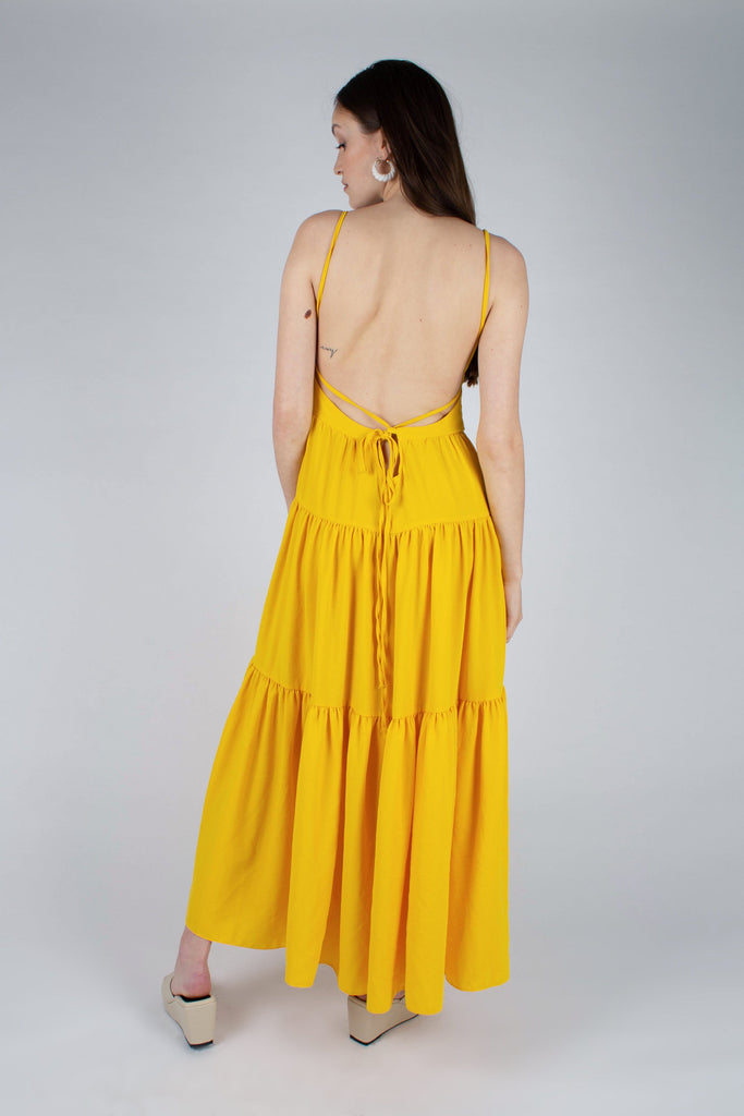 Yellow tiered tie back maxi dress_15