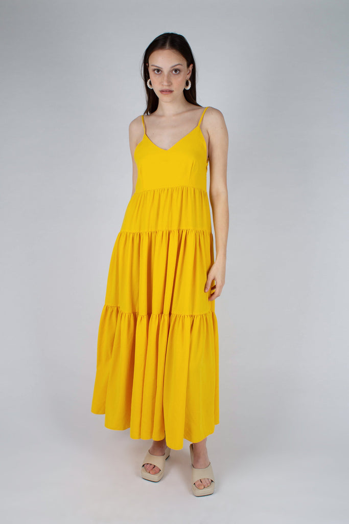Yellow tiered tie back maxi dress_13