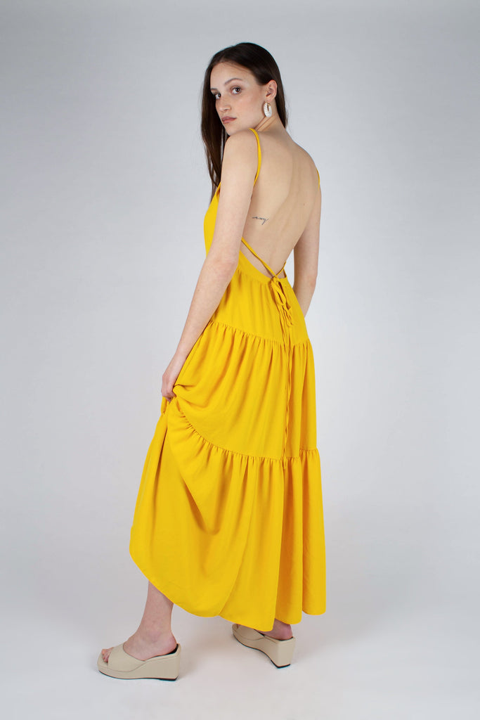 Yellow tiered tie back maxi dress_12